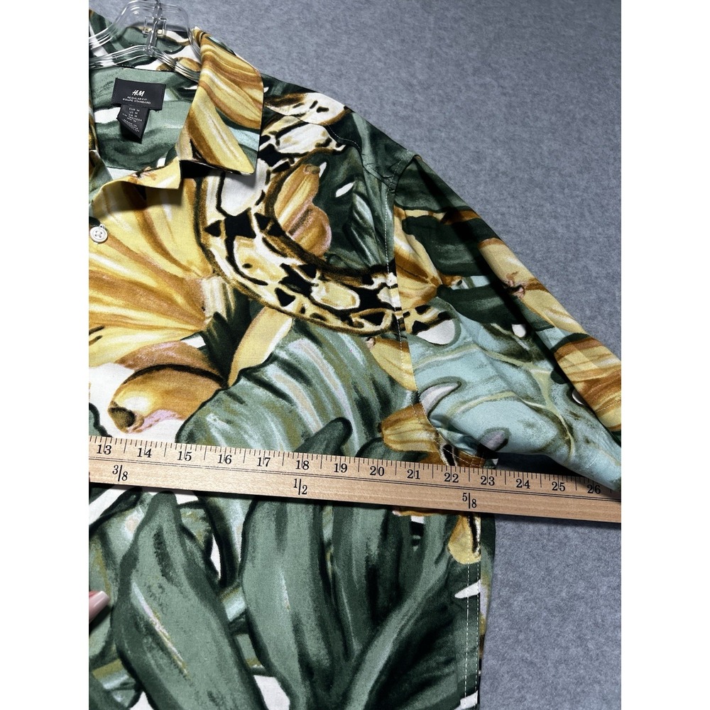 H&M Shirt, Men's Size Medium , Green Yellow Black Brown, Hawaiian Button Up - Picture 3 of 9
